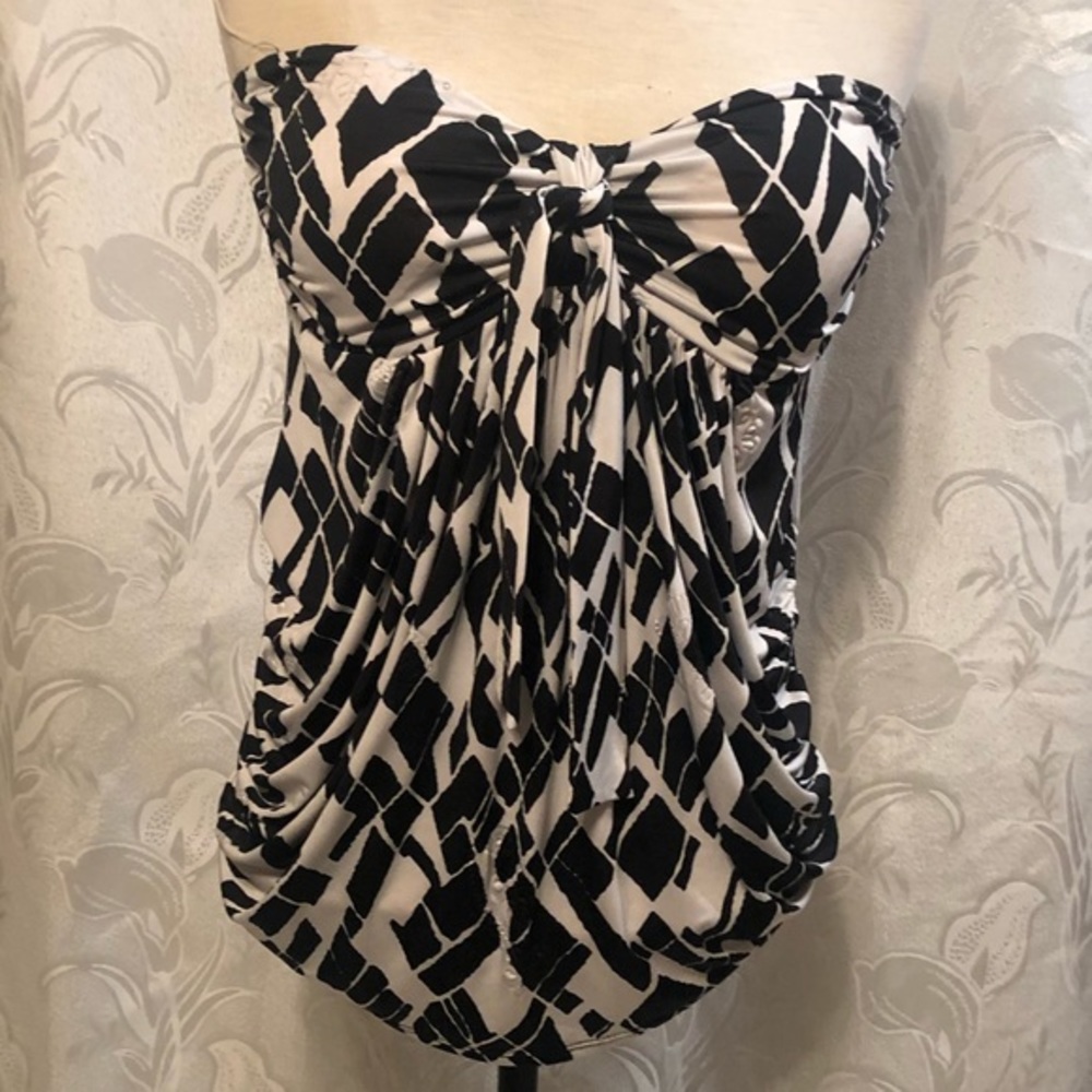 Mystic Black & White Strapless Tube Top Blouse